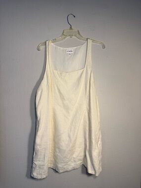 100% Linen Square Neck Mini Dress Cream XL minimalist costal cowgirl western